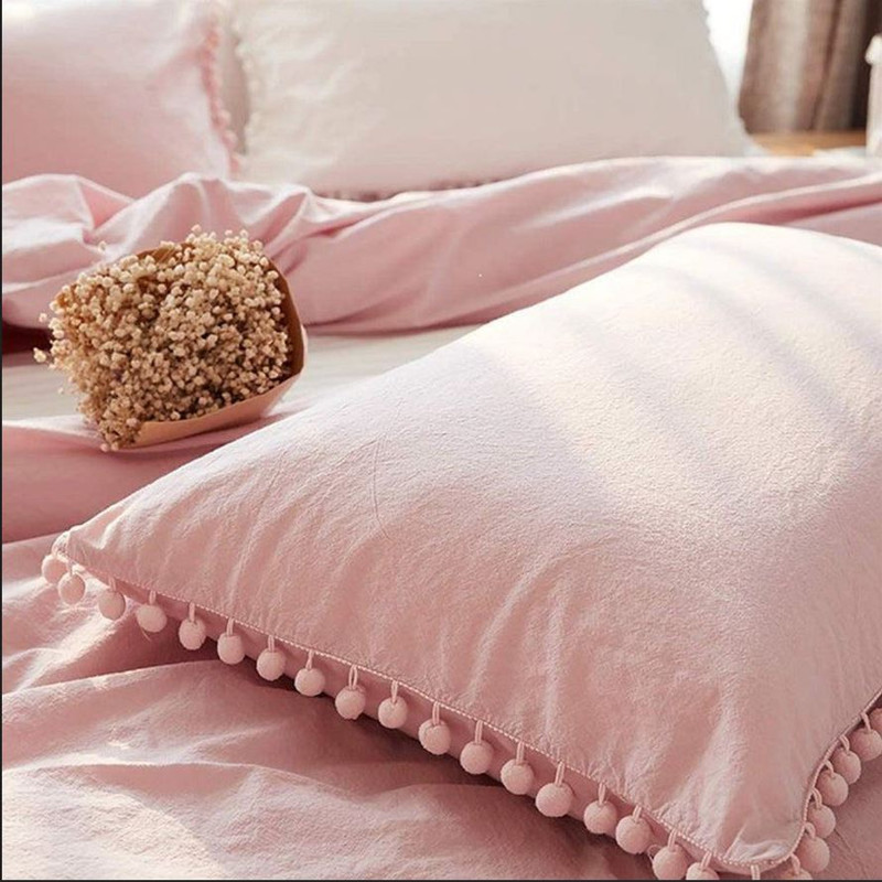 Pavish Export Pom Pom Cotton Duvet Cover In Pink Boho Bedding 100% Cotton Duvet Cover Set With 2 Pillow Case Cotton Bohemian Duvet Set Queen