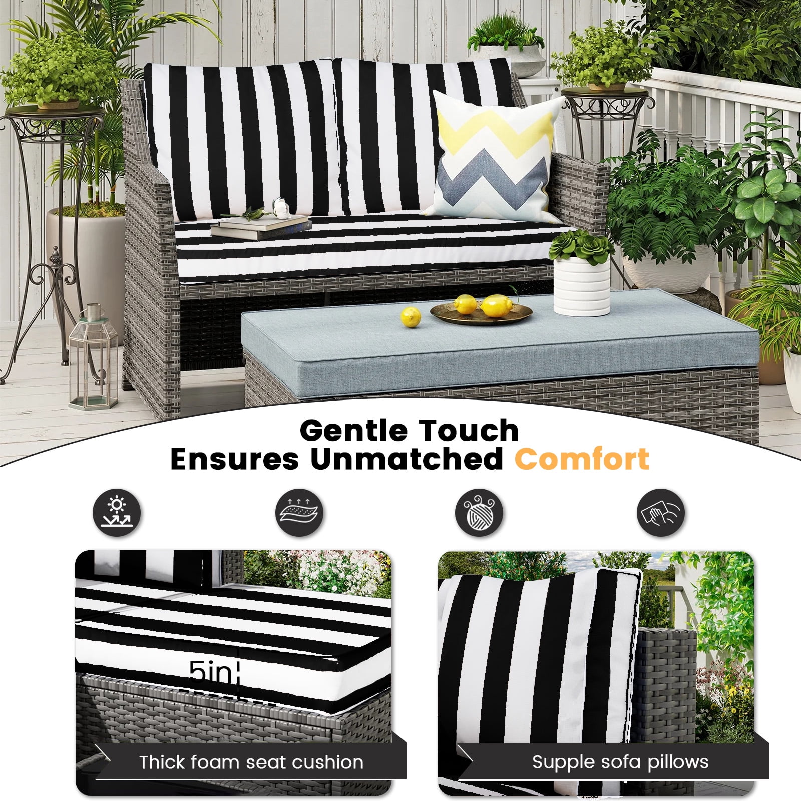 DTTRA Outdoor Loveseat Cushion Set, 48 x 24 Inch, Water Repellent, 3-Year Fade Resistant, Patio Furniture Cushions with Removable Cover, Ties and Hidden Zipper for Sofa Bench Couch Pads Set