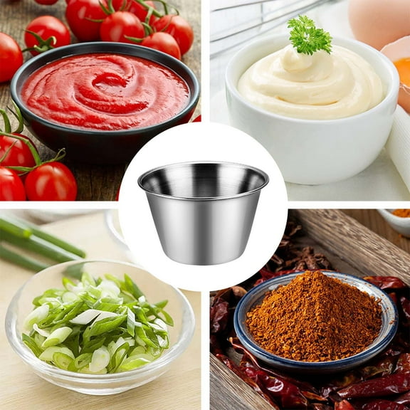 COM1950s Stainless Steel Sauce Cup,Seasoning Cup for Condiments and Dips,Compact 2 Oz Size with Elegant Design,Dishwasher Safe and Easy To Clean
