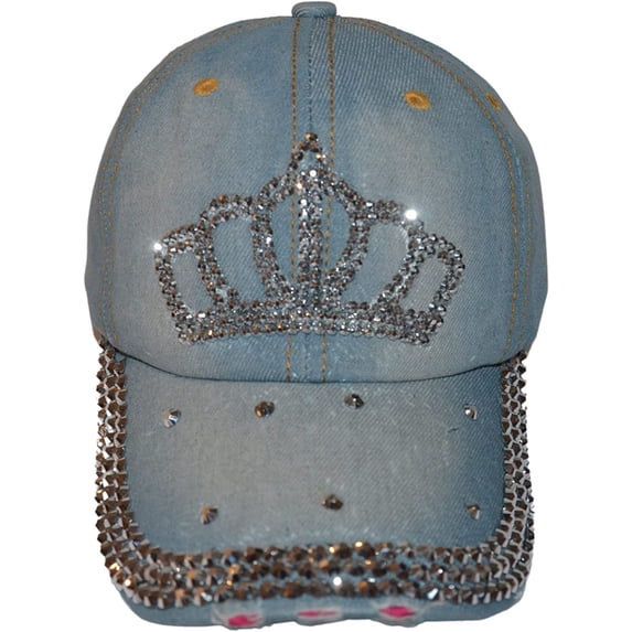 Popfizzy Bling Hat for Women and Girls, Fun Rhinestone Baseball Cap, Bejeweled Distressed Denim Hat, Bling Gifts for Women
