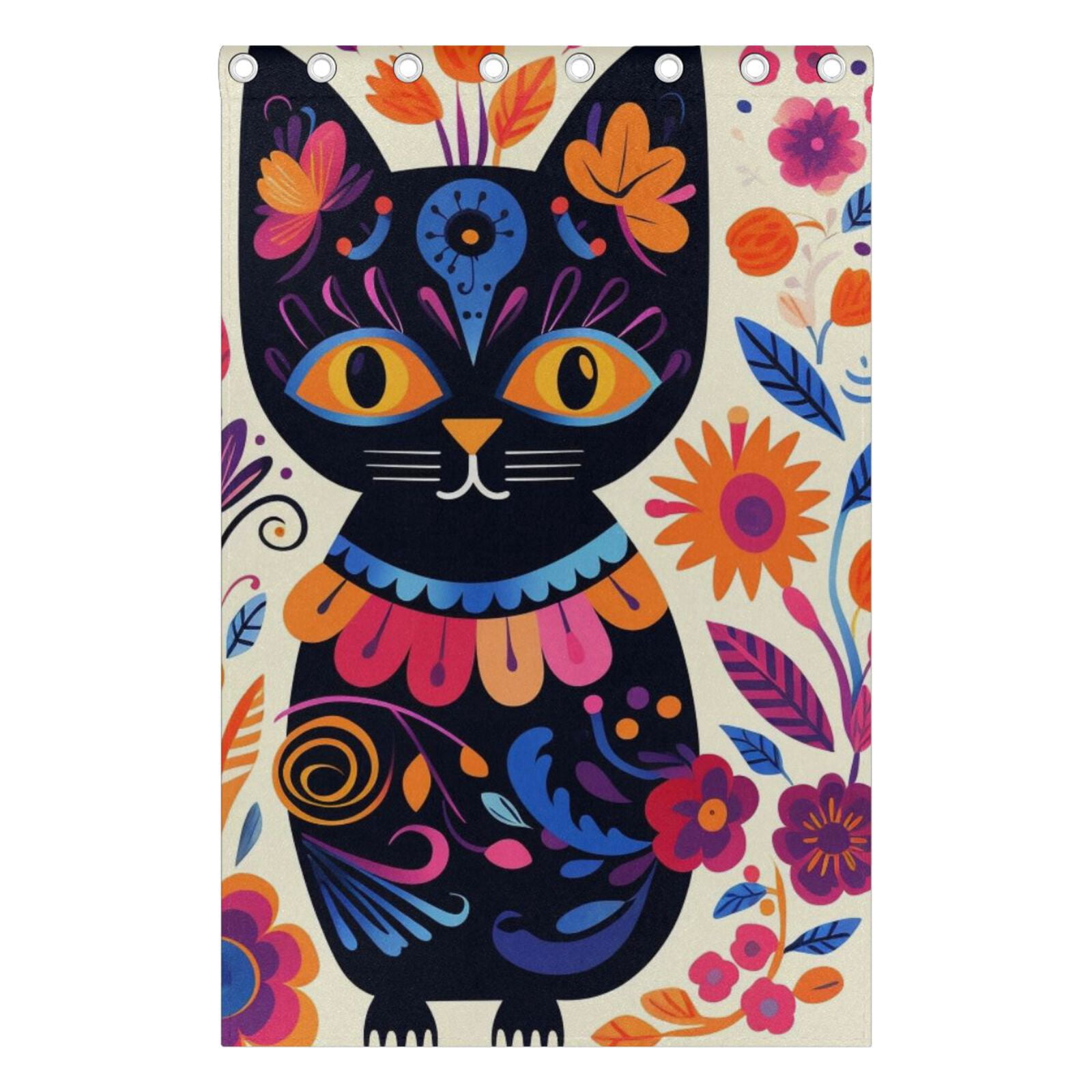 Cats Flowers Painting Black Out Curtains 72 Inch Length Curtains for Sliding Glass Doors Bedroom Living Room 2 Pack