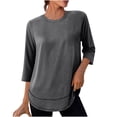 thumbnail image 2 of Lixiuxyad Women Basic Tee Athletic Sun Casual Crewneck 3/4 Sleeve Solid Color Tee Shirt Top For Outdoor Sports,Gray, 2 of 6