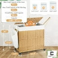 thumbnail image 6 of CAPHAUS Handwoven Basket w/ Lid for Storage, Synthetic Rattan Laundry Hamper w/ Wheels, Clothes Hamper for Laundry, Laundry Basket w/ Lid, Removable Liner Bags, Mesh Bags, Pulling Strap, 140L, Natural, 6 of 9