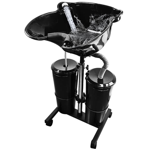 Jacgood Portable Hair Washing Sink,with 2 Bucket and Drain Hoses,Basin Height Adjustable, Barber and Stylist Hair Salon Accessories