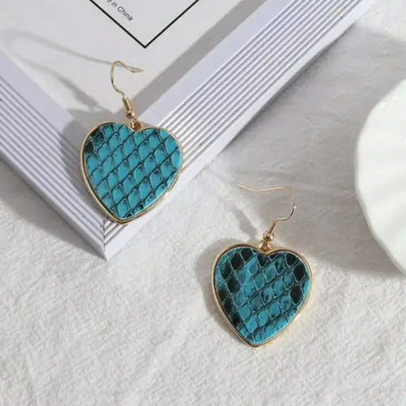 Abalone Shell Heart Drop Earrings Snakeskin Leather Hearts Women Dangle Jewelry