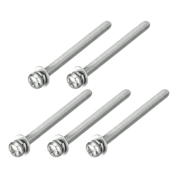 M3 x 35mm 304 Stainless Steel Phillips Pan Head Machine Screws Bolts Combine with Spring Washer and Plain Washers 5Pack