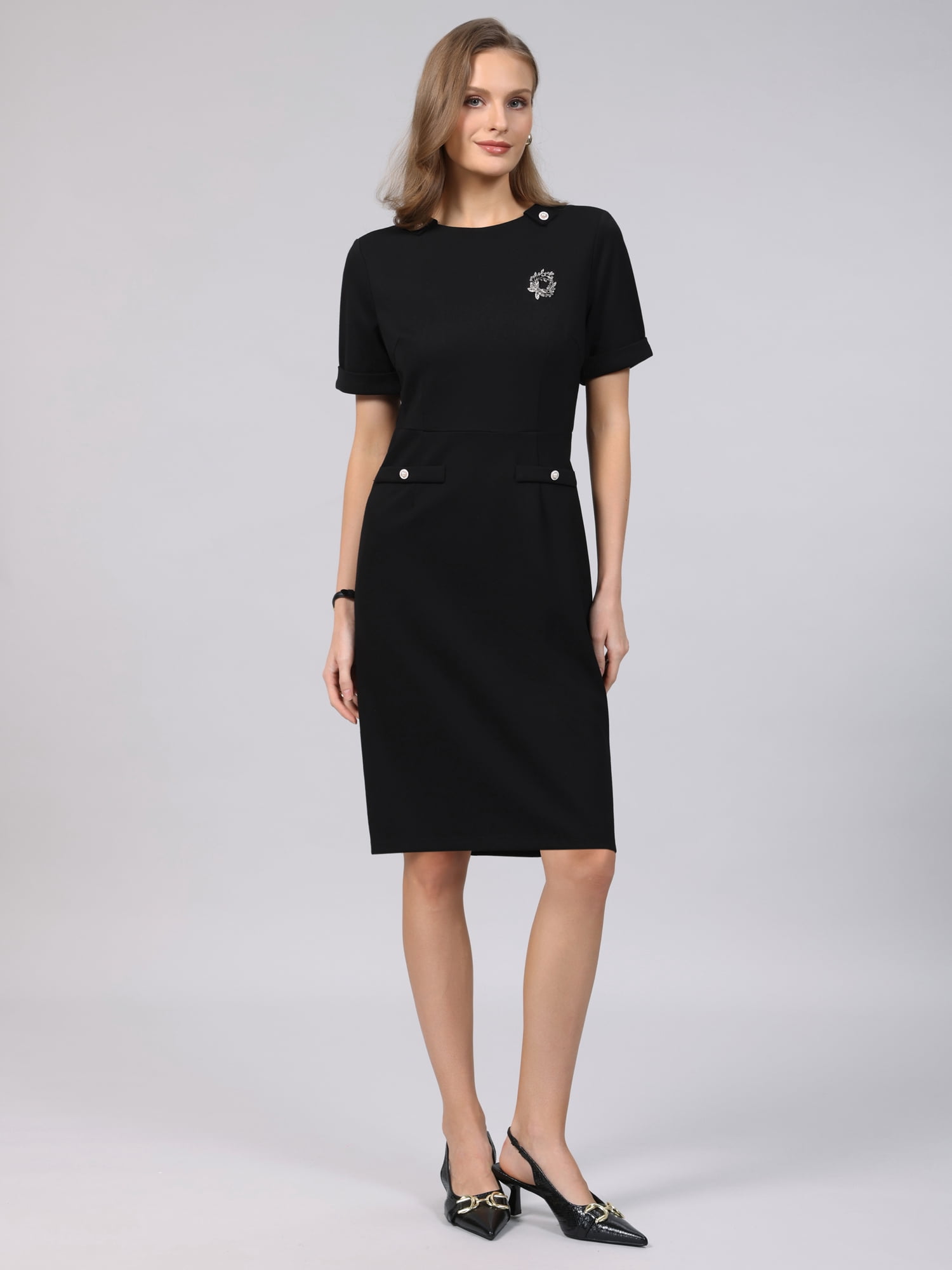 DARING DIVA Women's Work Pencil Dress Short Sheath with Brooch Pin Dresses 2XL Black