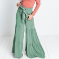 thumbnail image 1 of Pantalones De Pierna Ancha Pantalones de pierna ancha para mujer Pantalones de dama plisados ​​con cordones casuales de cintura alta (Verde S) Cgtredaw Para estrenar, 1 of 5