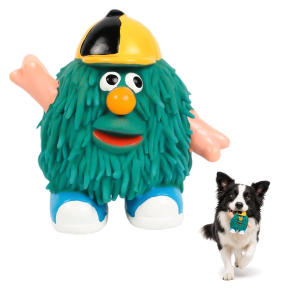 Deeow Dog Squeaky Chew Toy - Cap Wearing Monster Shaped, Textured Latex Interactive Puppy Play Toy, Teething Toy for Small & Medium Dogs