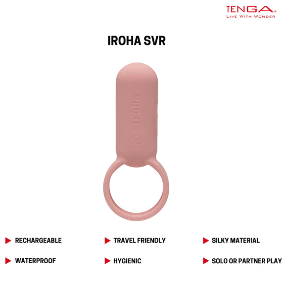 Iroha Smart Vibe Ring by TENGA Coral Pink Multi-Use Vibrating Clitoral Vibrator for Couples