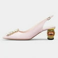 thumbnail image 2 of FSJ Women Fashion Crystal Square Buckle Pointed Closed Toe Slingback Pumps Rhinestone Block Low Heel Sandals Party Dressy Shoes Size 16 Pink, 2 of 4