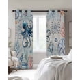 thumbnail image 4 of Coastal Octopus Kitchen Curtains Ocean Nautical Conch Coral Fish Shells Cafe Short Curtains for Bathroom Blackout Window Curtain Small Window Treatment Drapes for Bedroom Living Room 27.5"x39"x2, 4 of 9