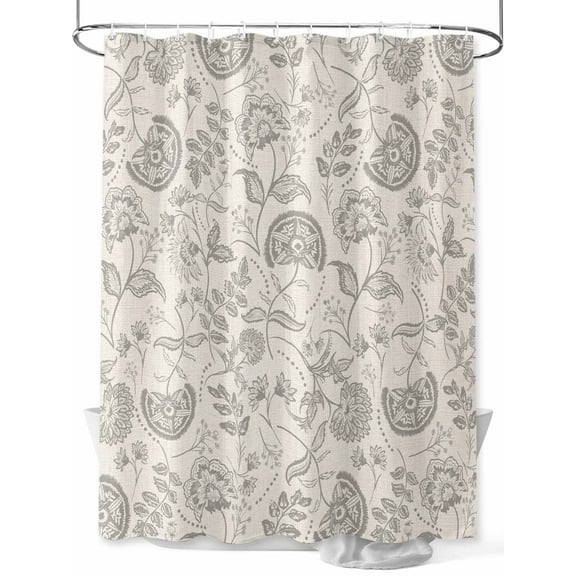 Farmhouse Light Grey Floral Shower Curtain, Linen Boho Paisley Flower Rustic Waterproof Shower Curtain Set with 12 Hooks Lightweight Washable Fabric Shower Curtains for Bathroom 72x72 Inches