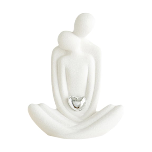 Fzaqwen Couple Statue Lovers Ornament Abstract Art Ceramic Sculpture for Valentine's Day Silver Love Heart