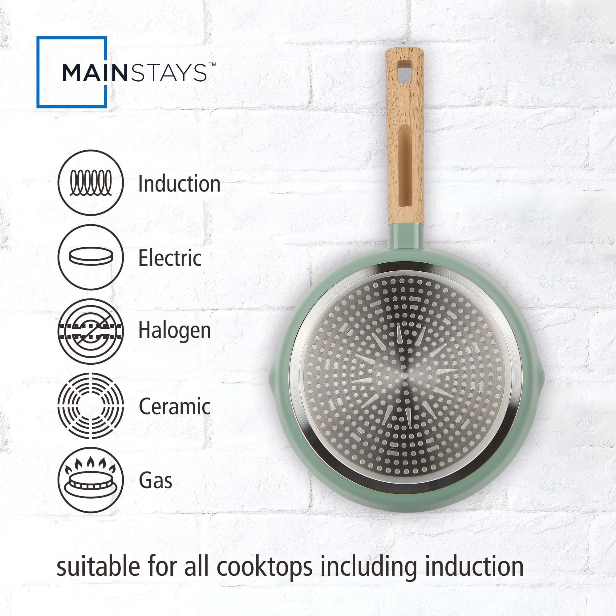 Mainstays Simplicity 10-Piece Aluminum Nonstick Ceramic Cookware Set, Green Sage