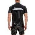 thumbnail image 2 of Mens Shiny Leather T-shirt Glossy PVC Short Sleeve Tees O Neck Shaping Latex Top, 2 of 7