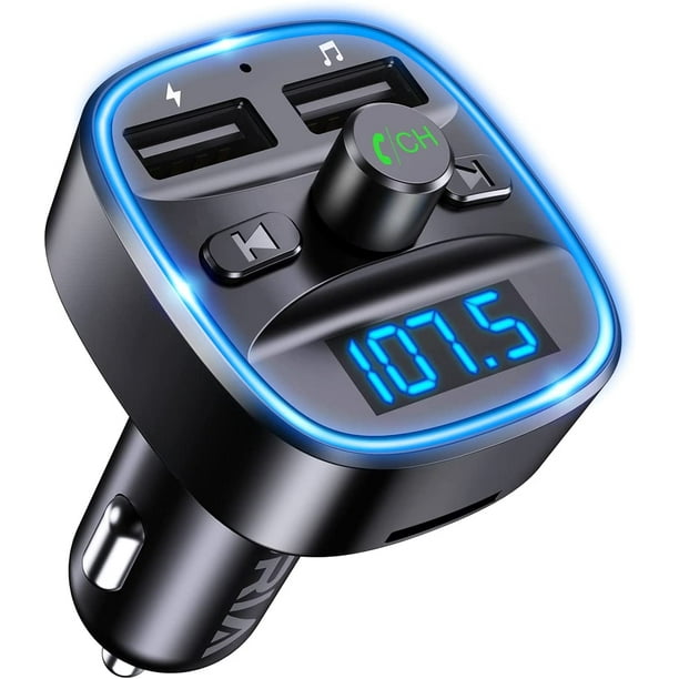 Transmisor FM Bluetooth para coche, kit adaptador de radio inalámbrico para coche, cargador universal para coche con carga USB dual, llamadas manos libres, reproductor de música
