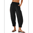 thumbnail image 2 of Women'S Summer High Waisted Baggy Pants Casual Ankle Length Trouser Slacks with Pockets Black S, 2 of 7
