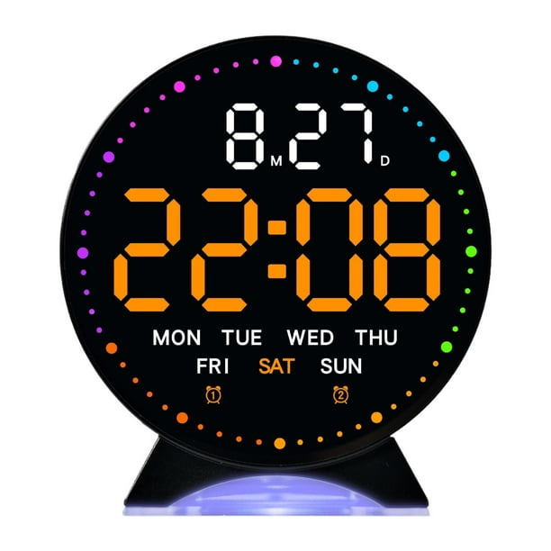 Reloj despertador digital con pantalla LED, reloj de mesita de noche, reloj de escritorio, hora, fecha, día Negro Naranja