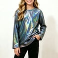 thumbnail image 2 of asjyhkr Toddler Kids Long Sleeve Shirts Sparkly Metallic Casual Holiday Crewneck Youth Lightweight Comfy Party Pullover(9-10 Years,Black), 2 of 5