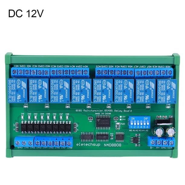 Módulo de relé DC 12V 24V 8CH UART RS485 DIN35 C45 Modbus RTU Placa de interruptor de Control