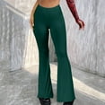 thumbnail image 2 of gbyLJF Women's Stretchy Wide Leg High Waist Bell Bottom Flare Pants with Plus Size Solid Color Ladies Casual Pants Green L, 2 of 6