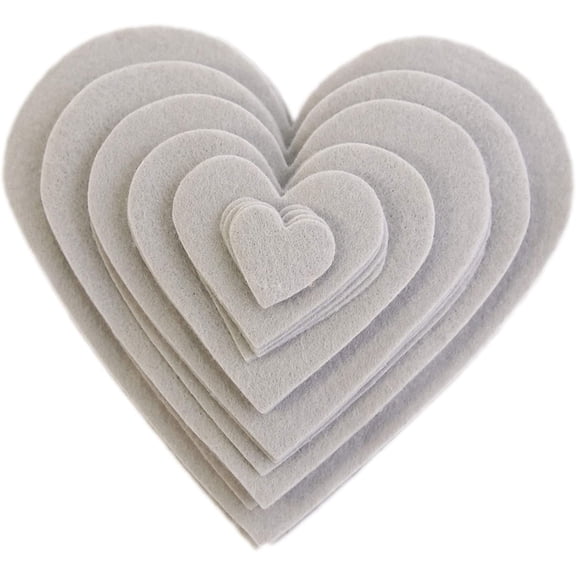 Playfully Ever After 1 to 6 inch Multi-Size Pack 24pc Felt Hearts (Gray)