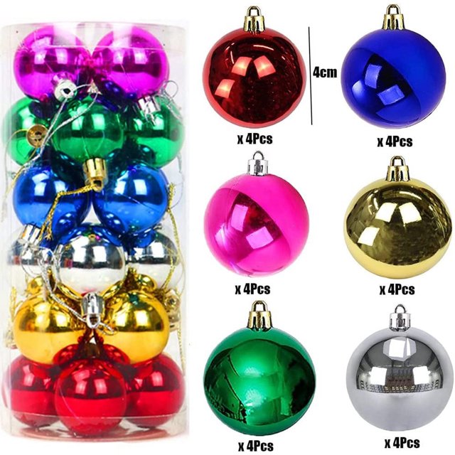 Juego de 24 bolas navideñas irrompibles para decorar el árbol de Navidad, como bolas, adornos navideños, 40 mm/1,57 pulgadas (multicolor)