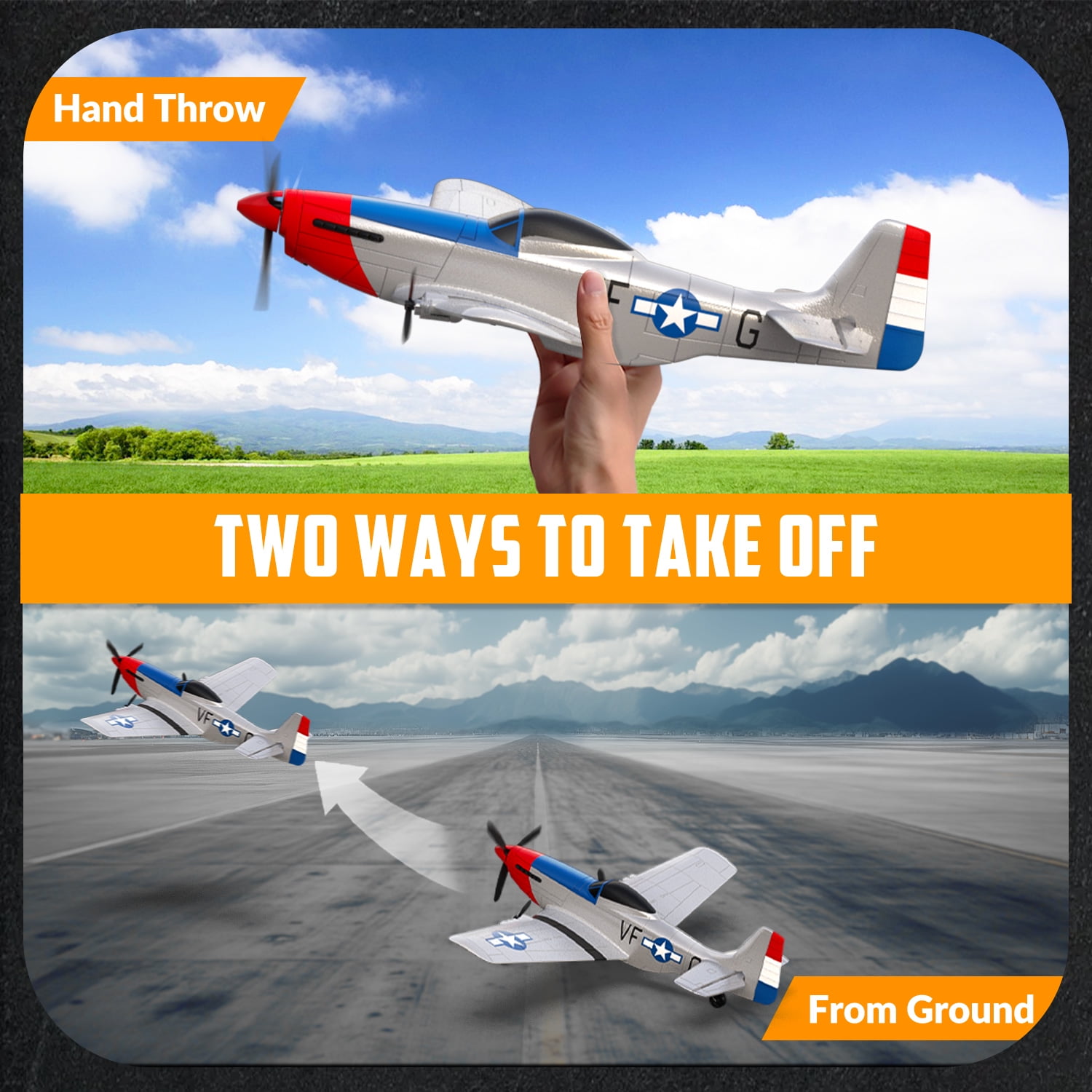 Bruce&Shark RC Plane, 3-CH P-51D Mustang Remote Control Airplane for Adults, 6-Axis Gyro, Easy to Fly, Suitable for Outdoor Activity