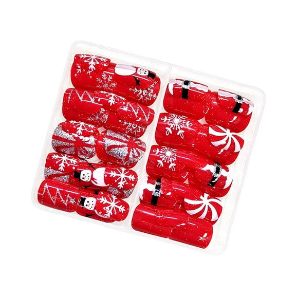 48 Pcs Christmas Press On Nails Short Square False Nails Snowman Full Cover Stick on Nails Snowflake Artificial Nails