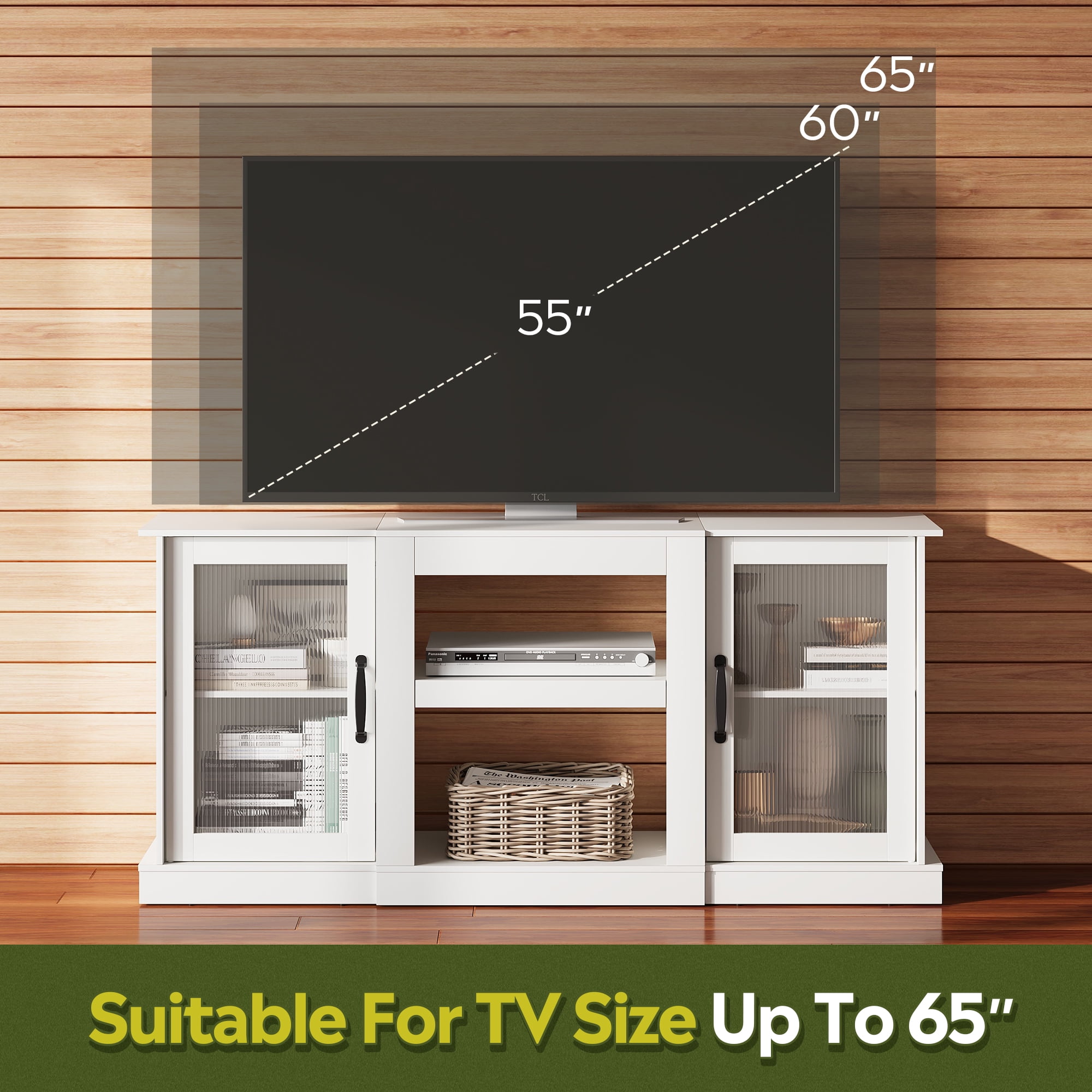 GALAXHERO TV Stand for 65 inch TV Media Console Cabinet with Storage and Open Shelves Entertainment Center for Living Room, Bedroom White