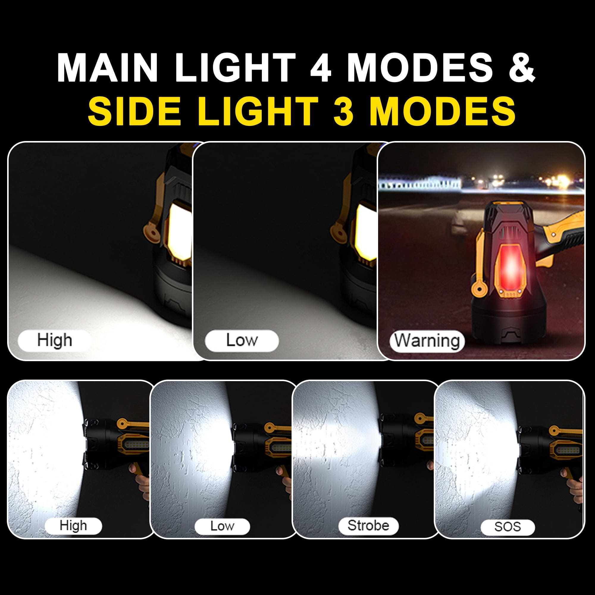 Dowellia Flashlight, 500 Lumen Rechargeable Spotlight Flashlight, 4000mAh High Power LED Handheld Spotlight with 7 Modes, Waterproof for Hiking Camping Hunting Emergency