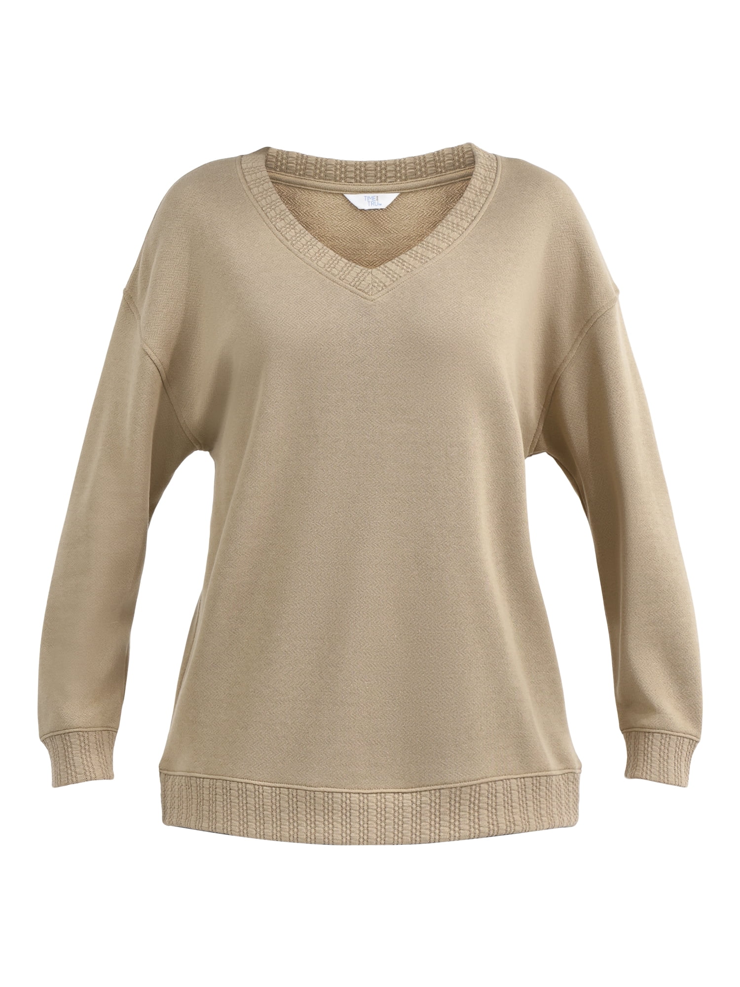 Time and Tru Women's V-Neck Sweatshirt with Long Sleeves, XS-XXXL