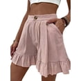 thumbnail image 2 of Liacowi Women's Casual Summer Wide Legged Loose Shorts Solid Color High Waist Hem Pleated Edge Sports Shorts, 2 of 5
