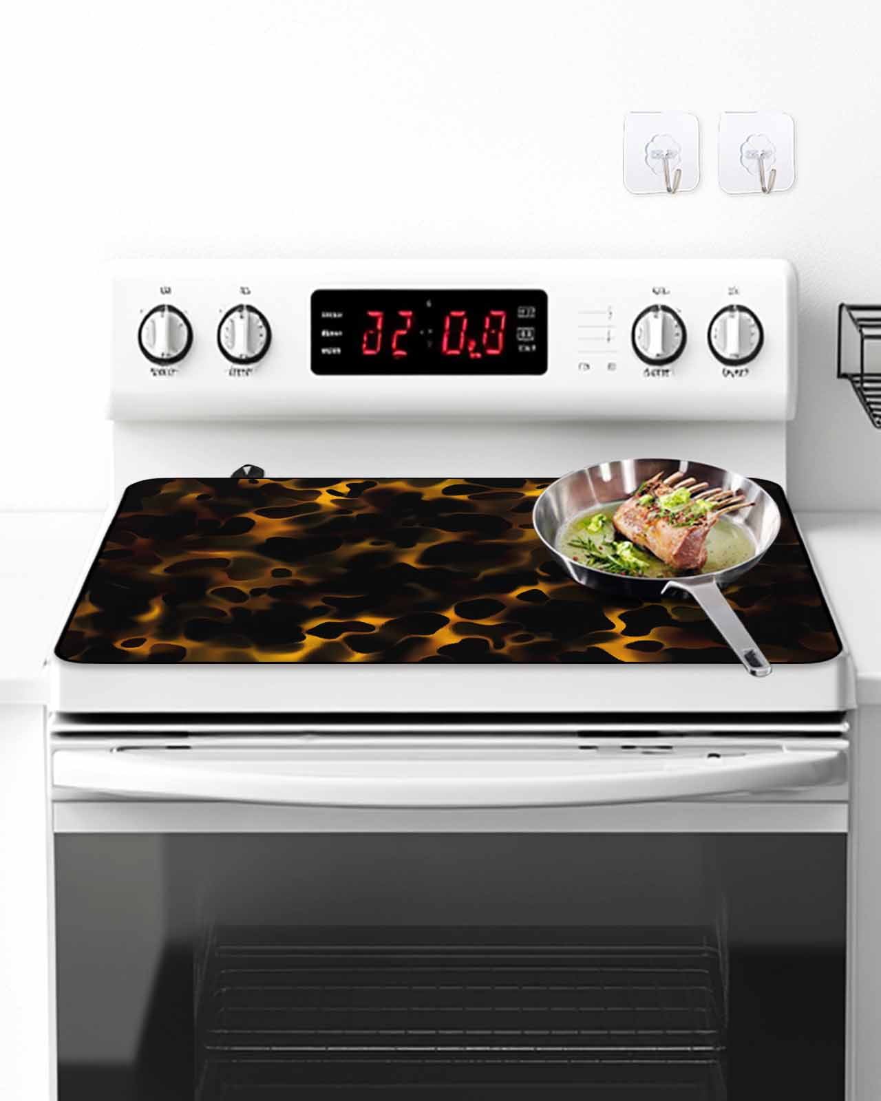 Stove Top Covers for Electric Stove, Black Yellow Orange Glass Stovetop Cover Protector, Minimalist Abstract Art Induction Cooktop Protector Oven Mat for Kitchen Countertop 24"x21"