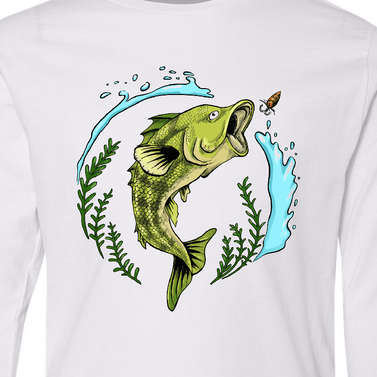 Inktastic Leaping Bass Fish- Fishing Illustration Long Sleeve