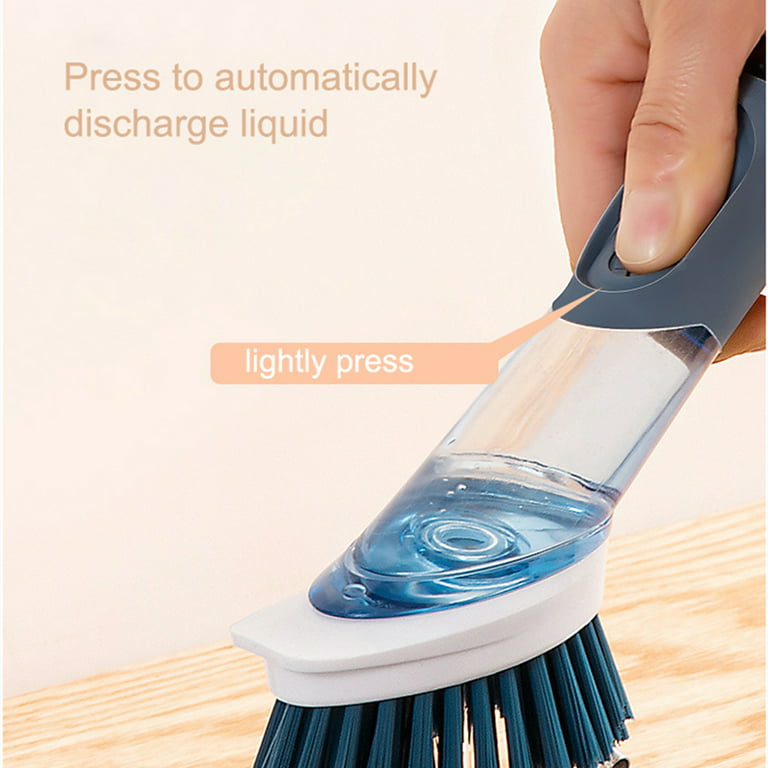 Sugarday Soap Dispensing Dish Brush Set Kitchen Scrub Brush with Stand 3 Brush Replacement Heads, Gray