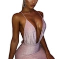 thumbnail image 2 of Liacowi Women’s Slim Fit Sling Halter Dress Sexy Deep V Neck Solid Color Sequins Sleeveless Ruffle Short Dress, 2 of 6