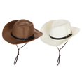 thumbnail image 1 of Juego de 2 sombreros de paja de trigo para playa, anti-UV, plegables, tipo fedora panamá Blanco + café, 1 of 9