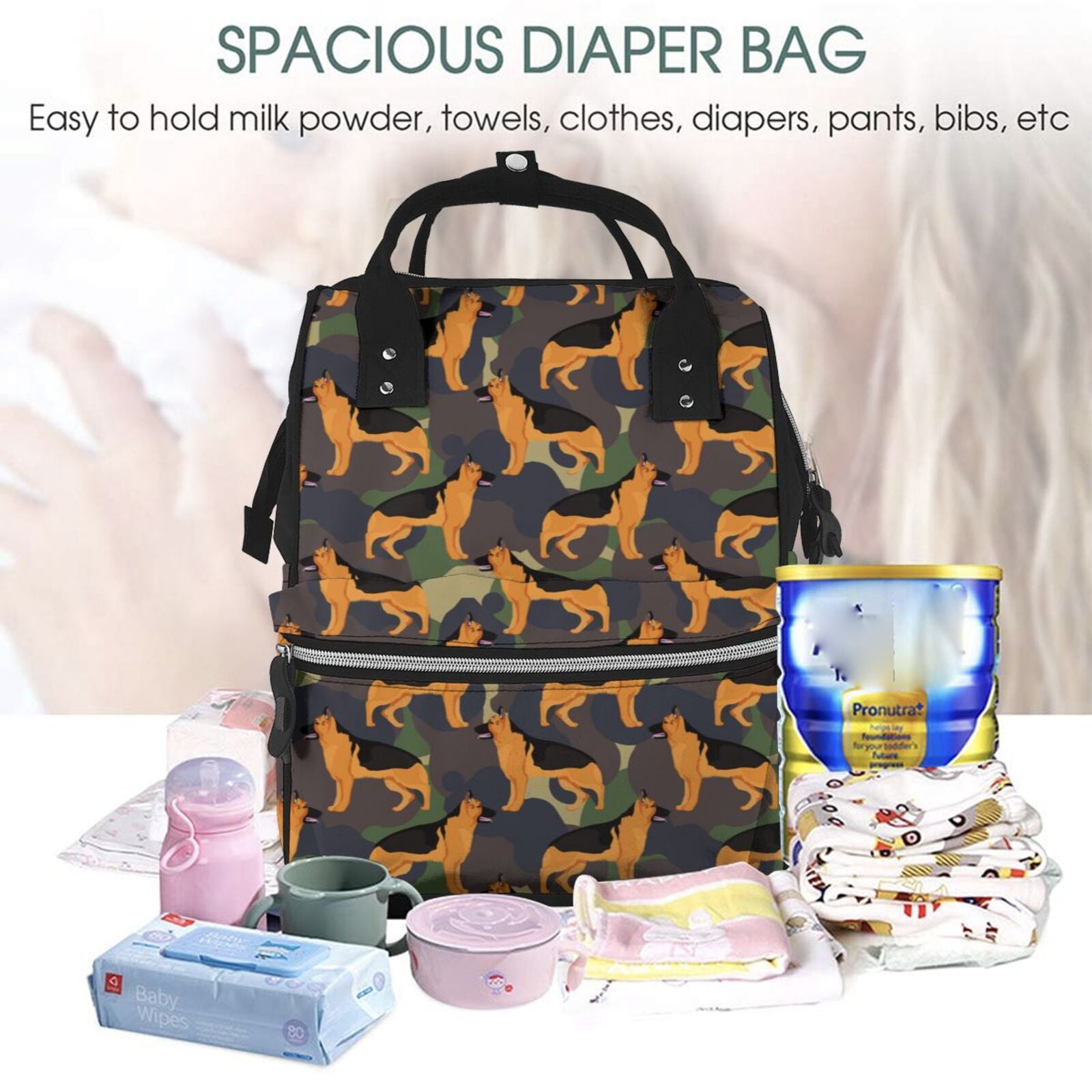 Kdxio Baby Diaper Backpack,Multi-Function Travel Backpack Nappy Bags,Nursing Bag, Fashion Mummy,Roomy Waterproof for Baby Care(German Shepherd Dog)