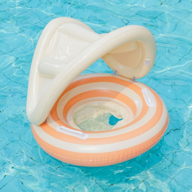 Cipaher Bebé Flotador con Asiento Parasol Desmontable y Soporte de Seguridad, Anillo de Natación Infantil para Playa, Piscina, Lagos (Naranja)