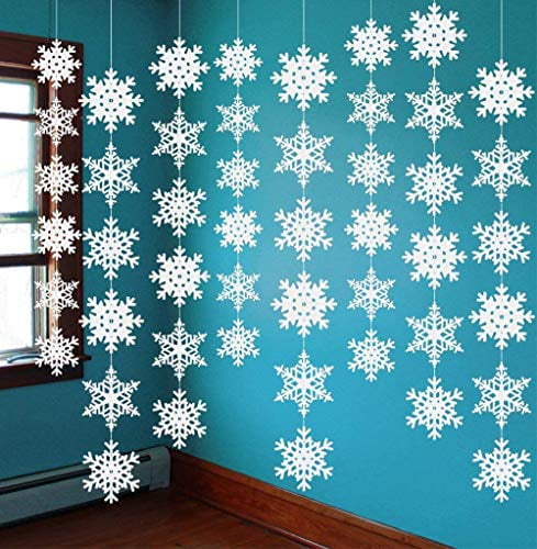 12Pcs Snowflake Winter Wonderland Birthday Decorations - Christmas Hanging White Party Decor Supplies Wall Cutouts