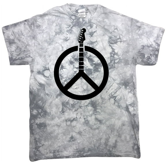 Guitar Peace Sign Tie Dye Tee Shirt - Crystal Gray, Large