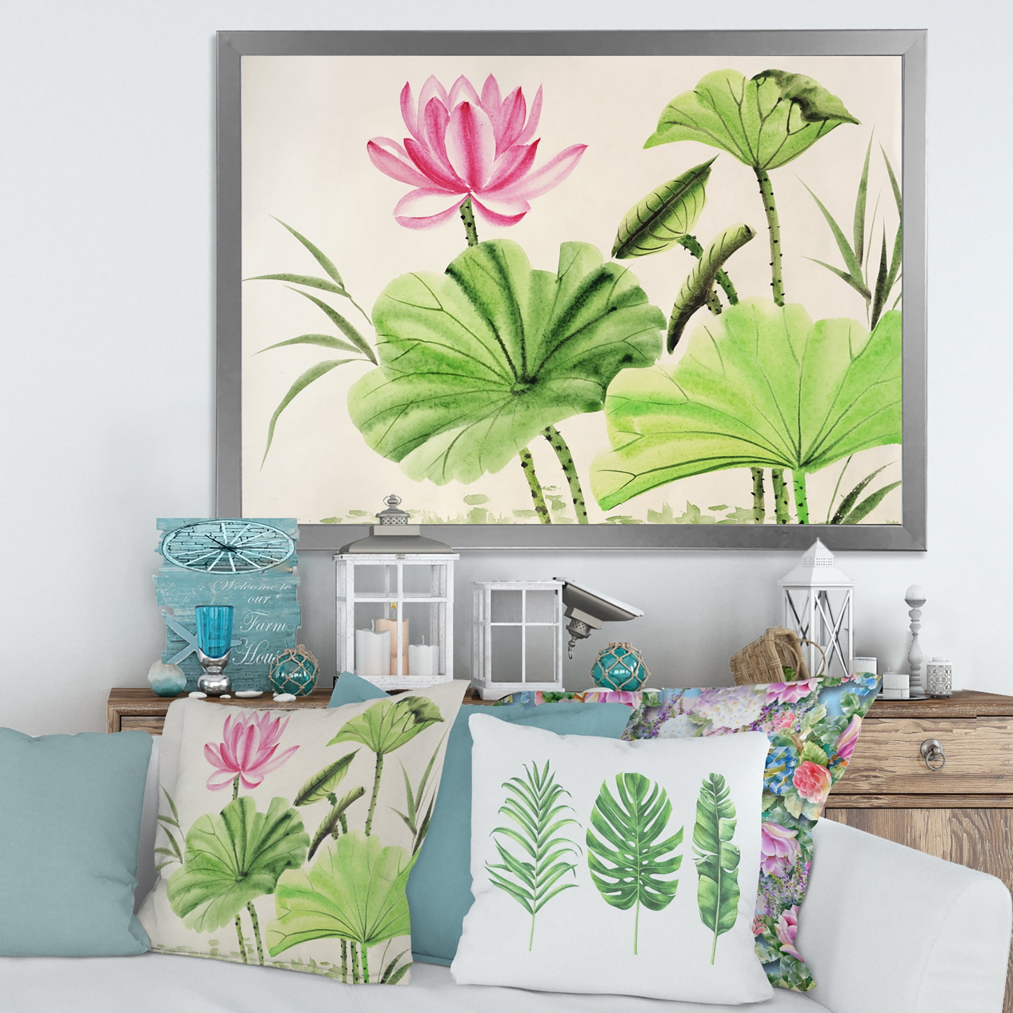 Designart 'Ancient Pink Lotuses In The Pond V' Traditional Framed Art Print