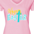 thumbnail image 4 of Inktastic Happy Easter with Cross in Teal Plaid Women's V-Neck T-Shirt, 4 of 5