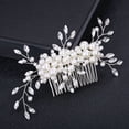 thumbnail image 2 of Nvzi Horquillas para el pelo de boda con flores para novias, peinetas con perlas de cristal, pinzas para el pelo, accesorios para el pelo de boda dorados, joyas, color blanco, 2 of 5