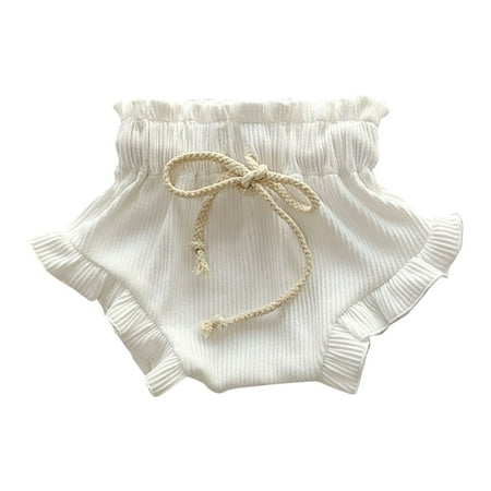 

Booker 2023 Summer Baby Shorts New Solid Color Knitted Wood Ear Lace Girls Drawstring Shorts