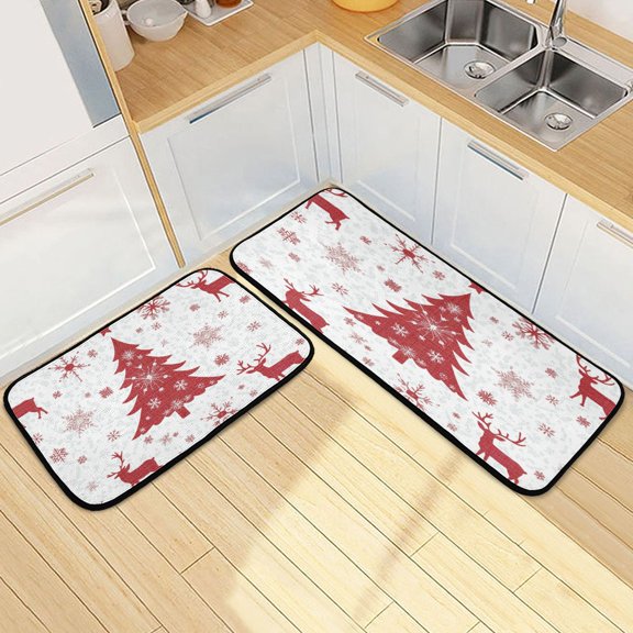 Kitchen Rugs and Mats【2 PCS】Non Skid Chrismas Snowflake Creative Kitchen Mat