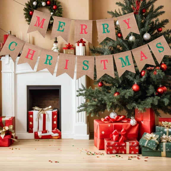 LOLIPPYY Holiday Burlap Banner Decor Merry Christmas Multi Color Rustic Garland for Party and Mantle
