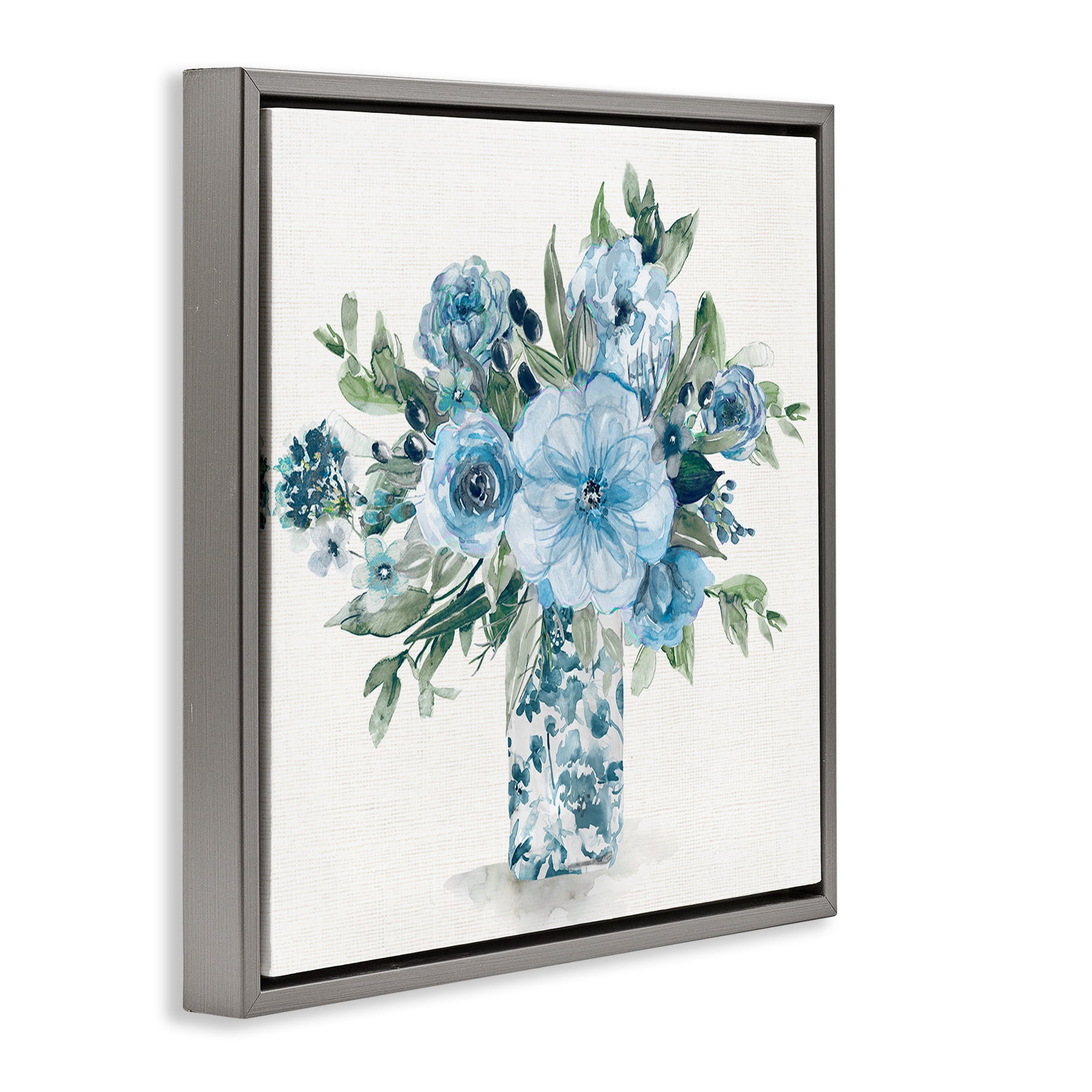 Stupell Industries Pastel Blue Bouquet Foliage Gray Framed Floater Canvas Wall Art, design by Carol Robinson